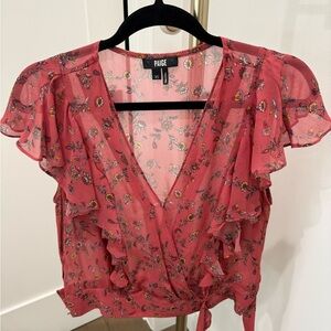 PAIGE Coral Floral Ruffle Tie-Front Blouse